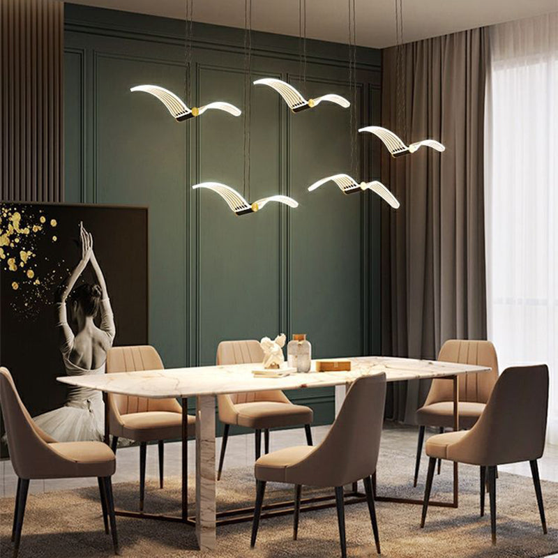 Contemporary Scandinavian Seagull Long Rectangle Iron Acrylic LED Chandelier Island Light For Dining Room