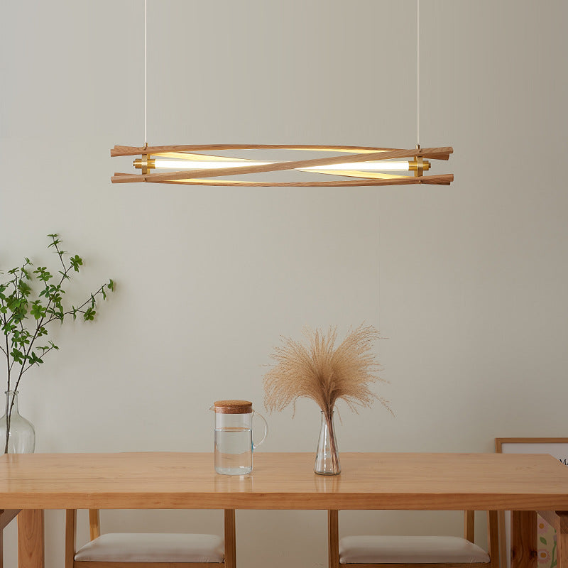 Japanese Minimalist Log Long Column Brass LED Island Light Chandelier