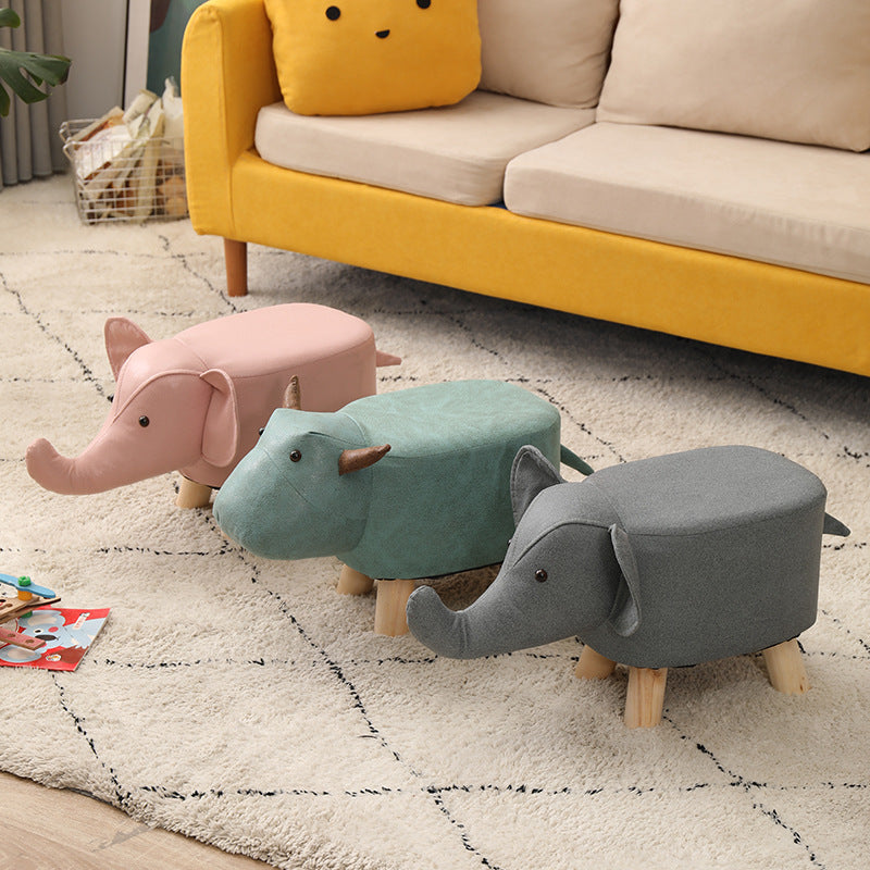 Contemporary Creative Fabric Elephant Shape Wood Legs Low Stool For Living Room