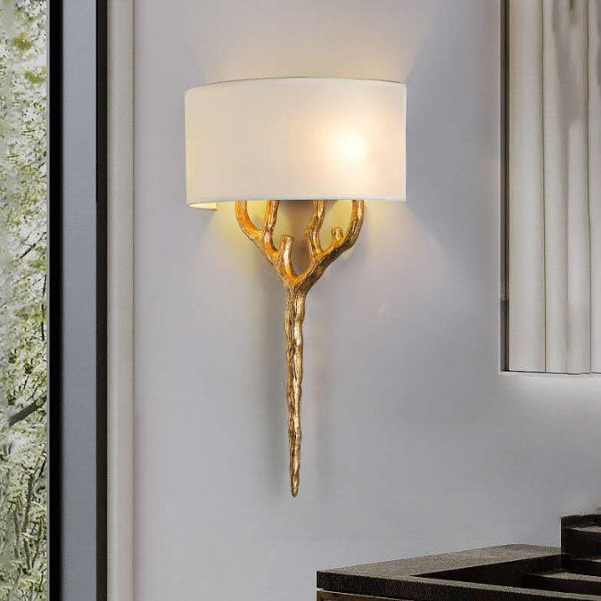 Europe Luxury Fabric Brass Branches 2-Light Wall Sconce Lamp