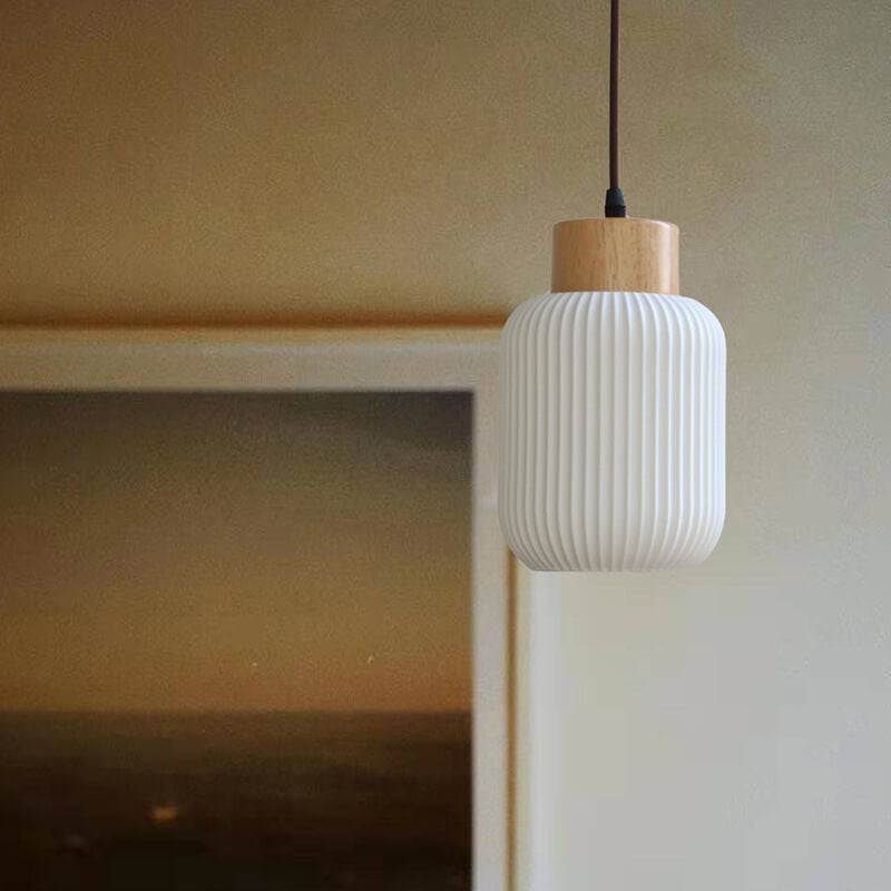 Nordic  White Ceramic Cylindrical Jar 1-Light Japanese Pendant Light