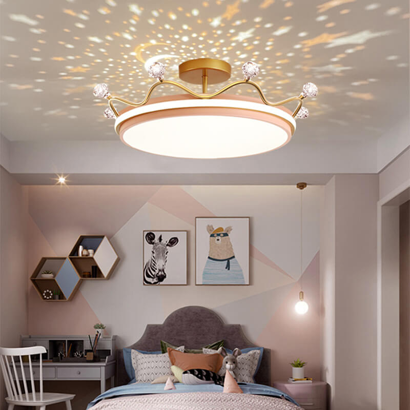 Contemporary Creative Kids Crown Iron Acrylic LED Semi-Flush Mount Ceiling Light For Bedroom