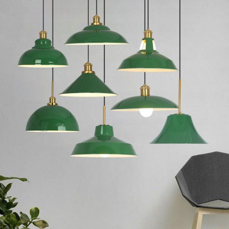 Industrial Vintage Green Iron Dome Cone 1-Light Pendant Light