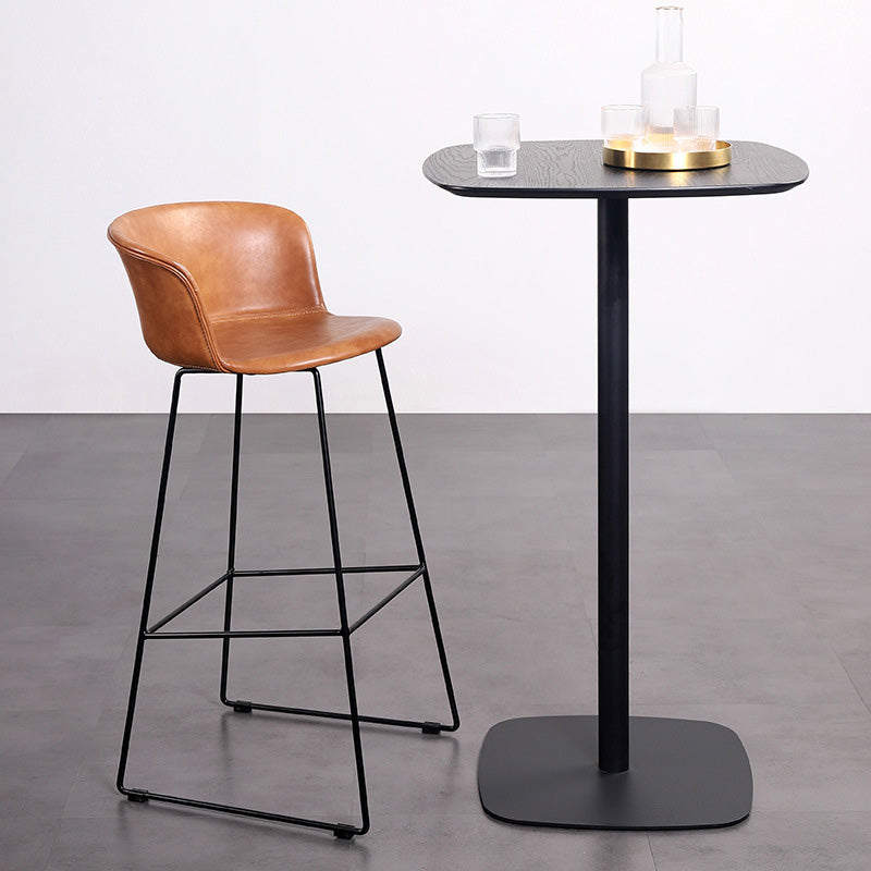 Contemporary Retro Square Leather Stainless Steel Bar Stool Backrest Footrest For Dining Room