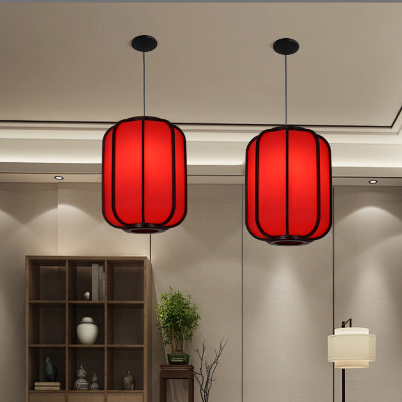 Modern Chinese Faux Sheepskin Wooden Lantern 1-Light Pendant Light