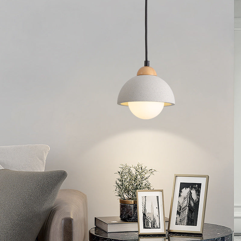 Contemporary Scandinavian Cement Dome Glass Shade 1-Light Pendant Light For Bedroom