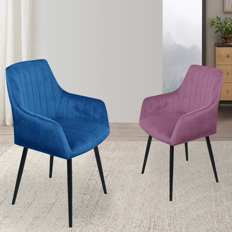 Modern Minimalist Square Iron Velvet Fabric Sponge Dining Chair Four Legs Armrest Backrest For Dining Room