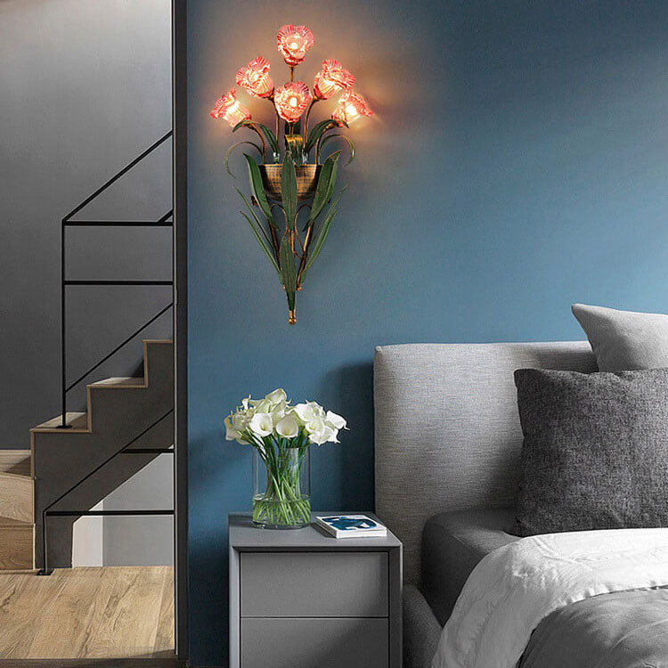 Modern Minimalist Glass Flower 6/10-Light Wall Sconce Lamp