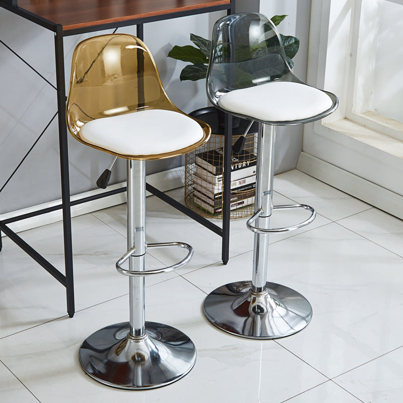 Modern Minimalist Square Round Cylinder Base Metal PET Bar Stool Backrest Footrest For Dining Room