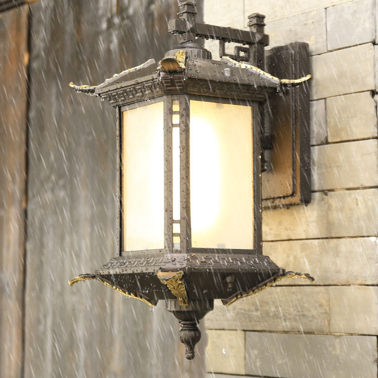 Traditional Chinese Aluminum Rectangular Tower 1-Light Outdoor Wall Sconce Lamp For Garden