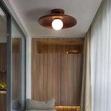 Modern Simplicity Solid Wood Round 1-Light Semi-Flush Mount Ceiling Light For Hallway