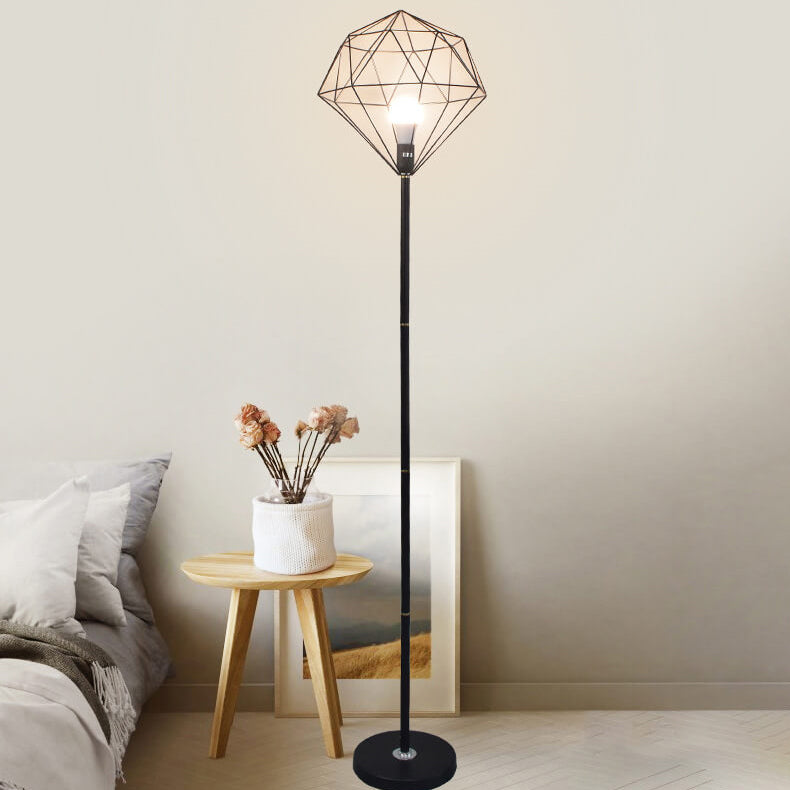 Contemporary Simplicity Iron Hollow Diamond Shape 1-Light Standing Floor Lamp For Study