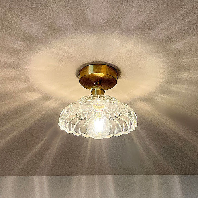 Vintage Brass Glass Dome 1-Light Semi-Flush Mount Ceiling Light