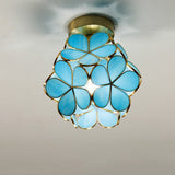 Modern Art Deco Petal Bubble Glass Shade Brass Frame 1-Light Semi-Flush Mount Ceiling Light For Living Room