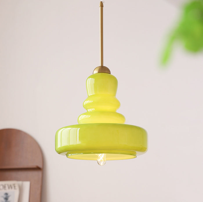 Modern Colorful Glass Gourd Shade 1-Light Pendant Light