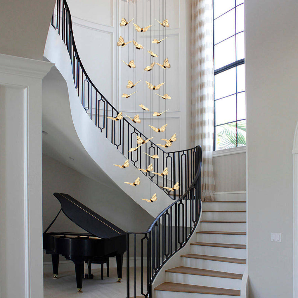 Small Butterflies Creative Three Step Dimming Modern Long Chandelier