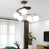 5-Light Glass Ball Spiral Metallic Semi-Flush Mount Ceiling Light