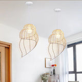 Vintage Rattan Weaving 1-Light Conch Pendant Light