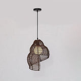 Vintage Rattan Weaving 1-Light Conch Pendant Light