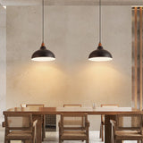 Japanese Simple Iron Dome Solid Wood Top 1-Light Pendant Light