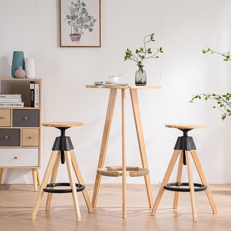 Contemporary Scandinavian Round Tripod Base Solid Wood Bar Stool Footrest For Dining Room