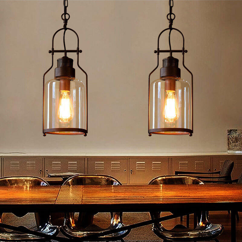 Industrial Vintage Iron Glass Jar 1-Light Pendant Light