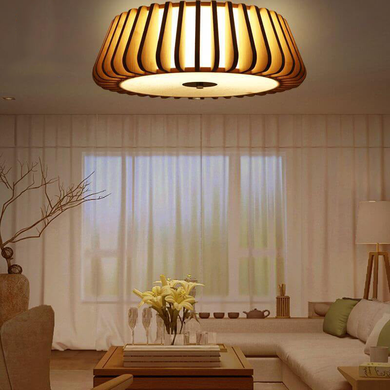 Contemporary Nordic Solid Wood Round Shape 3/4/5 Light Ceiling Light For Living Room