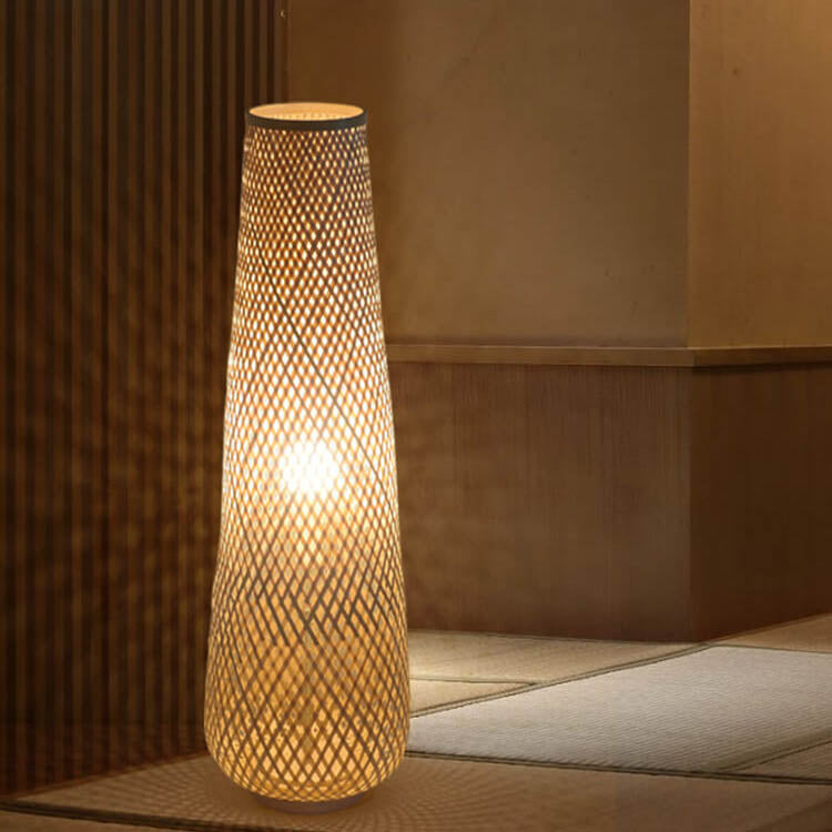 Modern Bamboo Weaving Column 1-Light LED Standing Floor Lamp