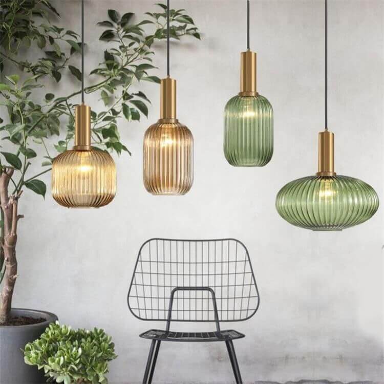 Minimalist Striped Glass Lantern 1-Light Pendant Light