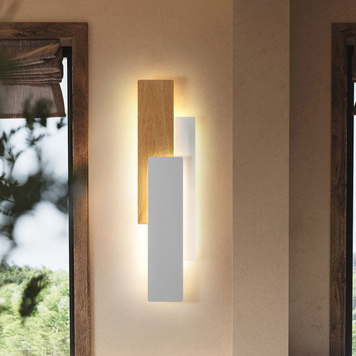 Modern Simple Wood Grain Geometric Rectangle LED Wall Sconce Lamp