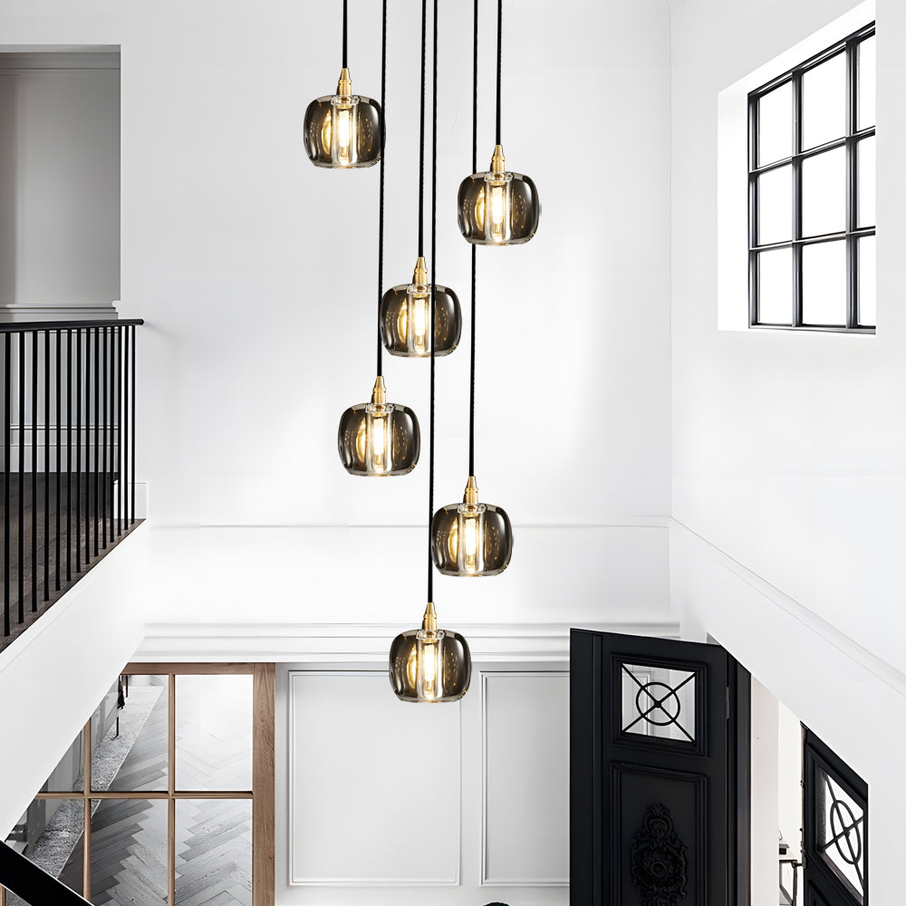 Long Spiral Cubes Crystal Pendant Light Dimmable Chandelier for Staircase