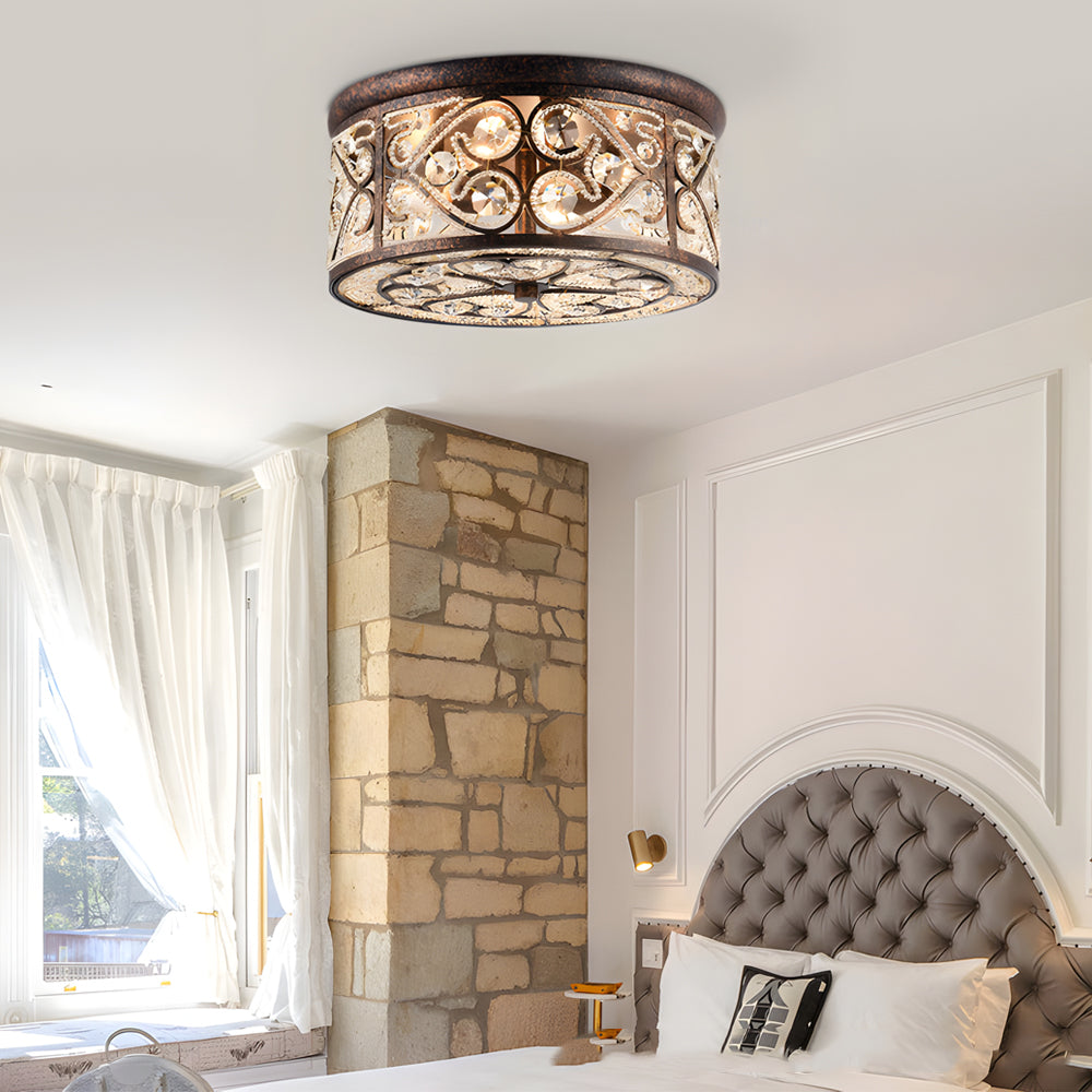 American 13 in. Drum Bronze Crystal Flush Mount Ceiling Lights