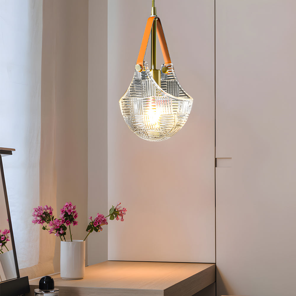 Glass Woven Texture Bag Creative Leather Copper Modern Pendant Lamp