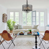 Round Iron Crystal Pendant Retro American Style Chandelier Hanging Lights