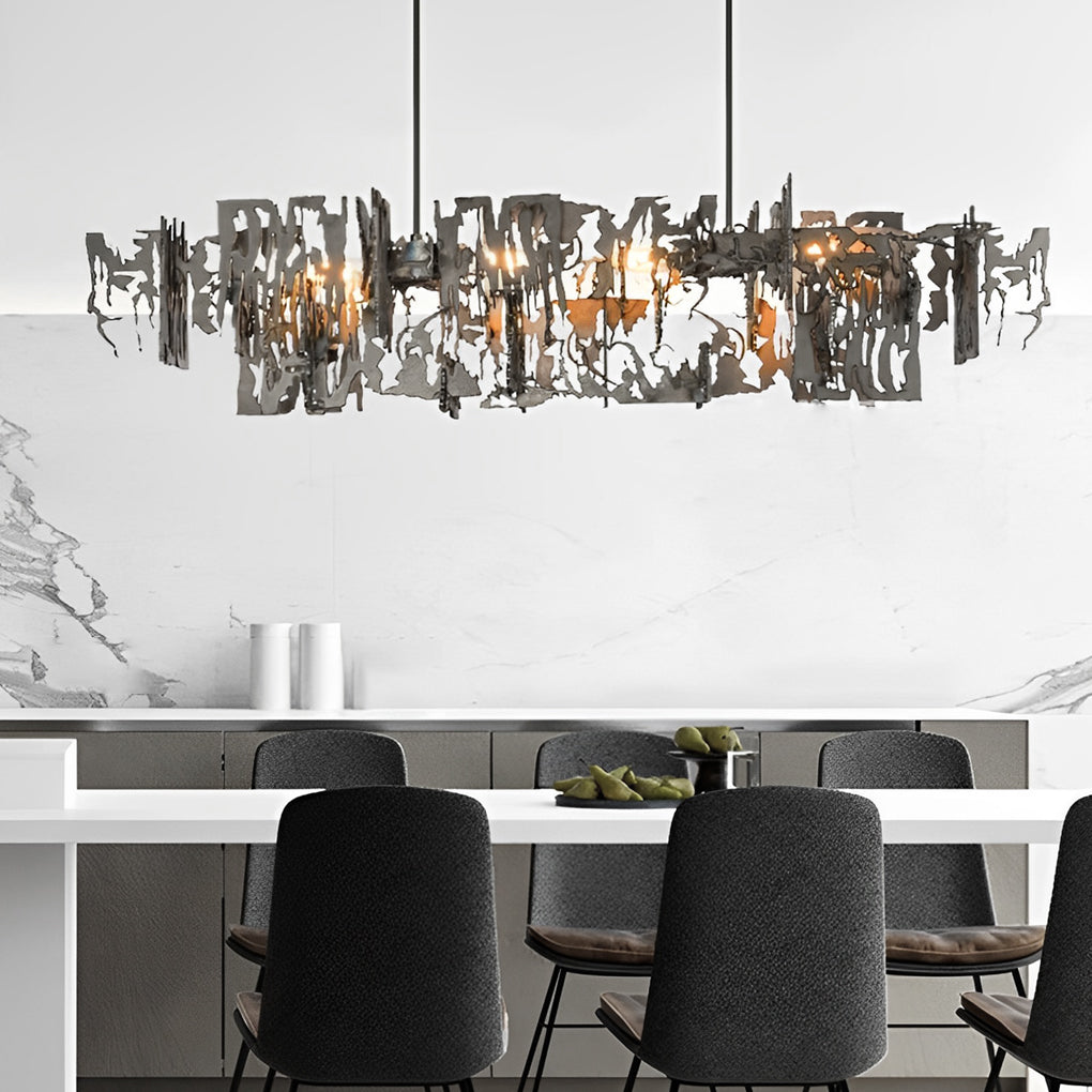 Long Creative Hollow Hardware LED Post-Modern Dining Room Chandelier