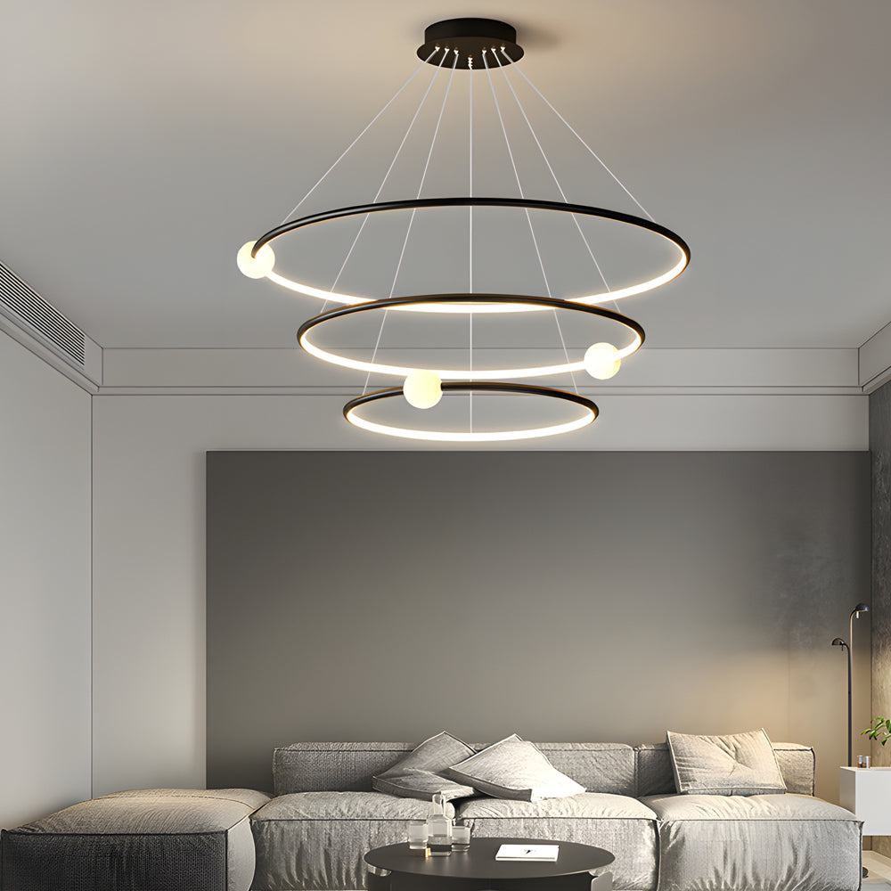 White/Black  Circular Pendant Lamp Dimmable LED Rings Chandelier