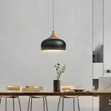 Dome Pendant Light with Wood Detail - Modern 1-Light Island Fixture