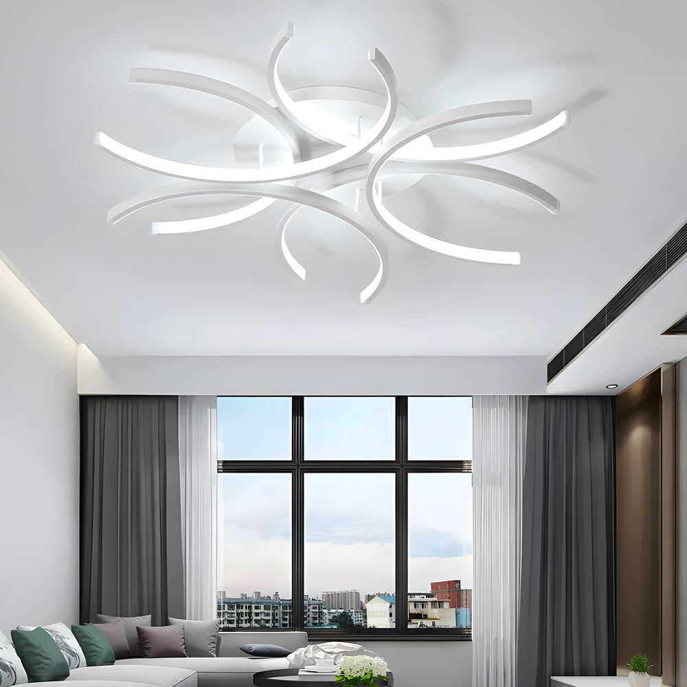 Simple Semi-Circle Lines Flower LED Dimmable Modern Ceiling Light Fixture