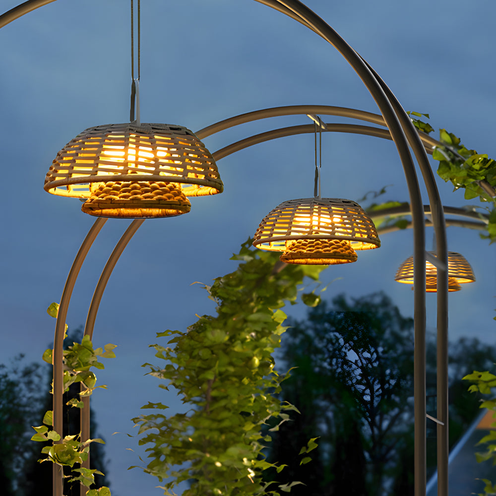 Decorative Ropes Rattan Waterproof LED Modern Solar Outdoor Chandelier