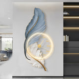 Feathers Painting Acrylic USB DC5V Round Wall Clock Wall Lamp with Remote