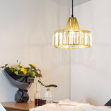 Drum-shaped Crystal Metal Modern Chandelier Pendant Light Hanging Lamp