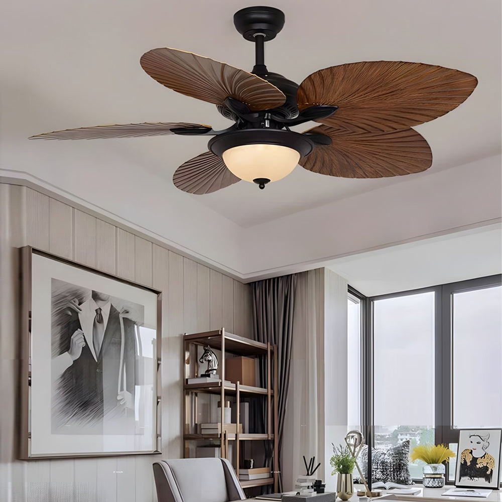 42/52-Inch LED Tropical 5 Brown Blades Reversible Ceiling Fan Light with Remote Control