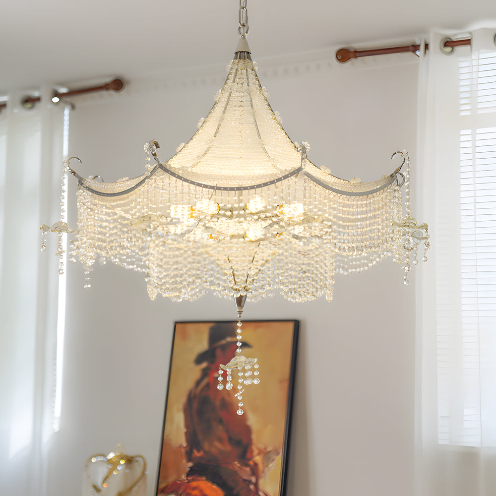 Elegant Pagoda Crystal Chandelier with LED Dimming - Elegant Chrome Finish