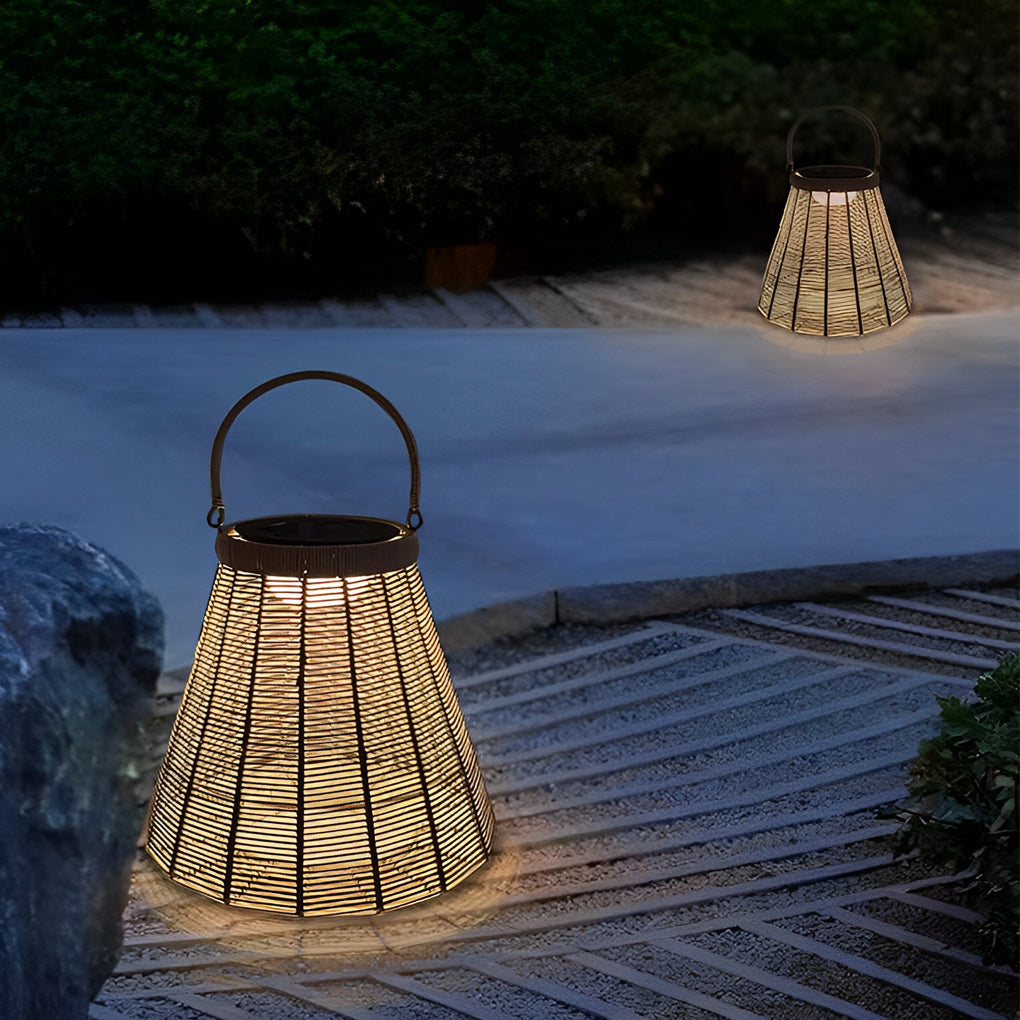 Portable Rattan LED Waterproof Retro Solar Powered Outdoor Lanterns