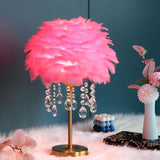 LED Feather Table Lamp with Ambient Crystal Tassels Lighting