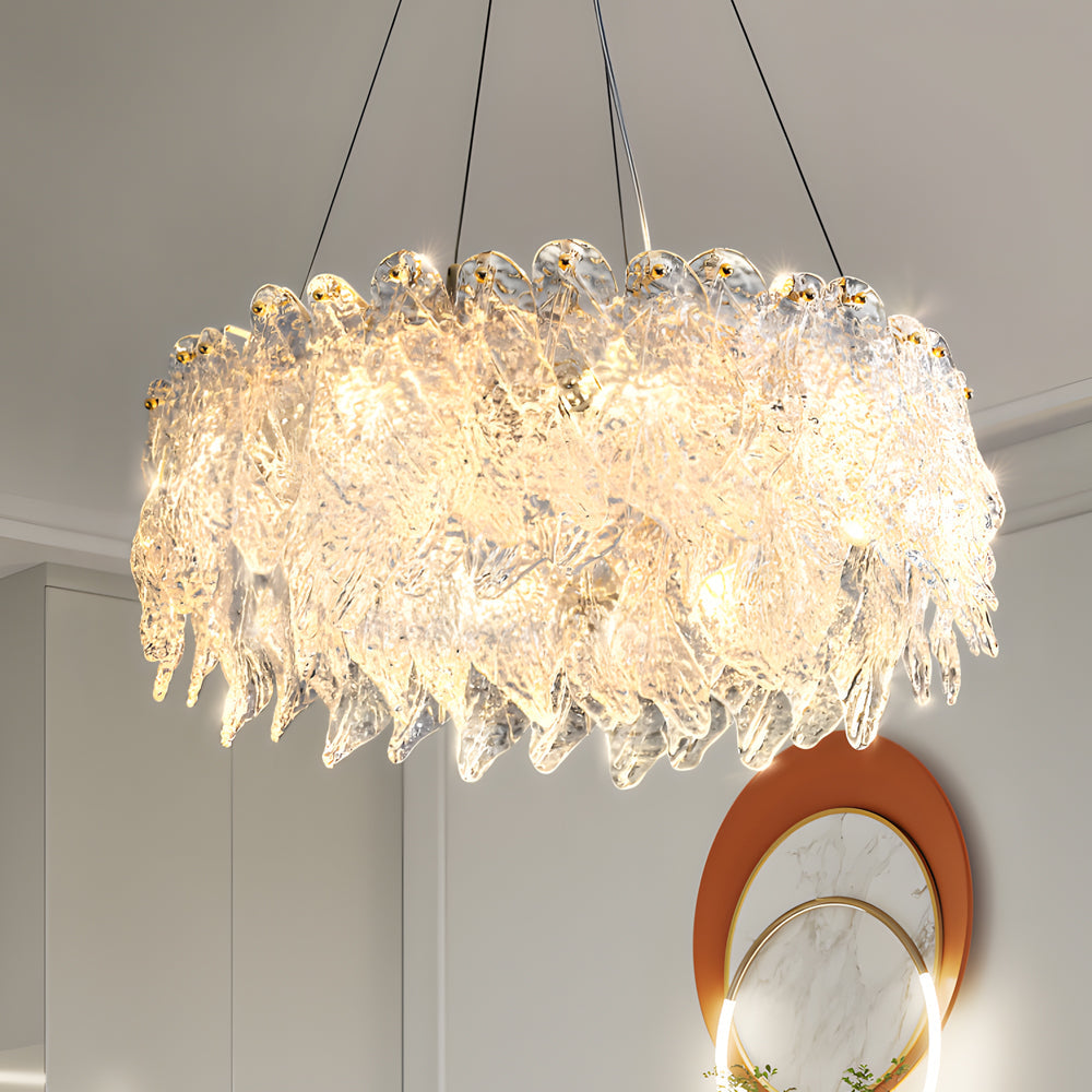 Handmade Leaf Glass Round 3 Step Dimming Luxury Post-Modern Chandelier