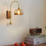 Vintage Brass Glass Shade High Arm Wall Lamp