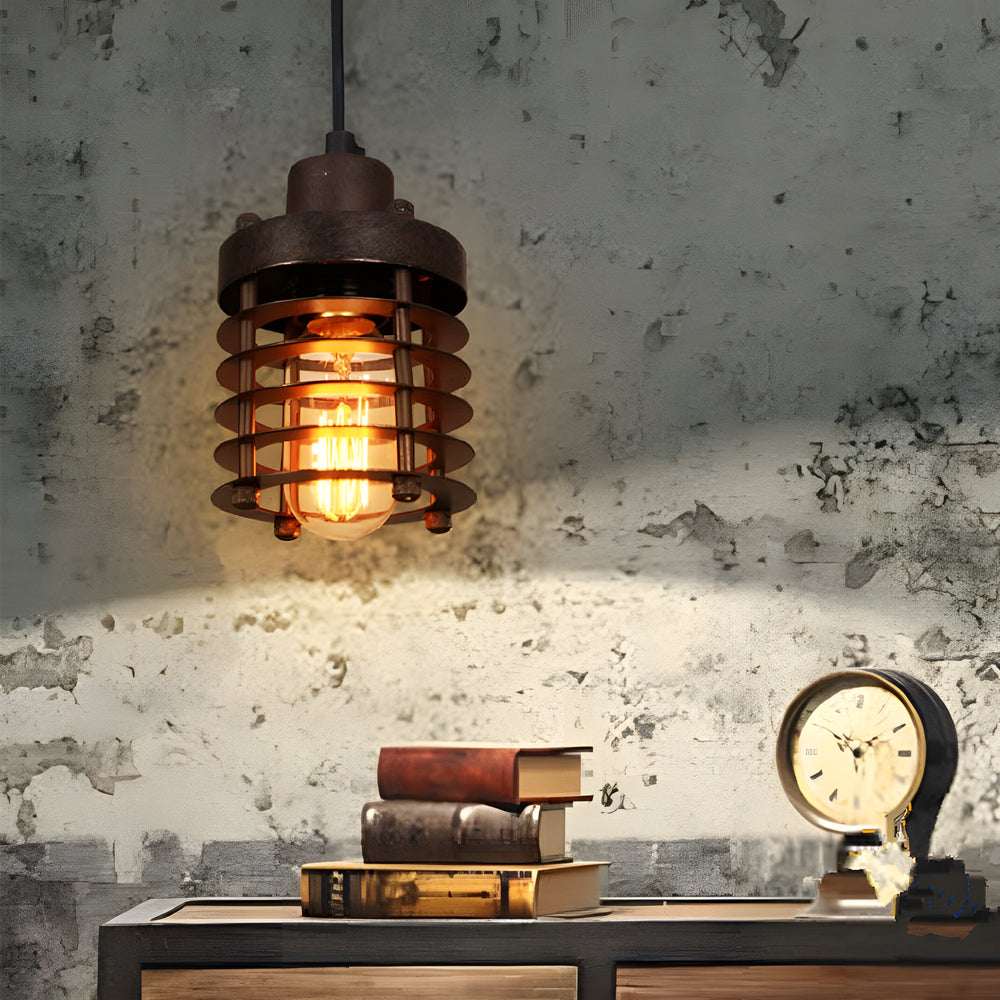 1-Light Aged Metallic Cage Kitchen Pendant Lighting Hanging Lamp