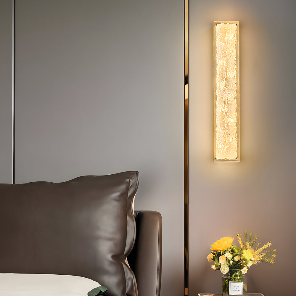 Modern Brass 1-Light LED Wall Sconces Rectangle Wall Light in Ice Resin