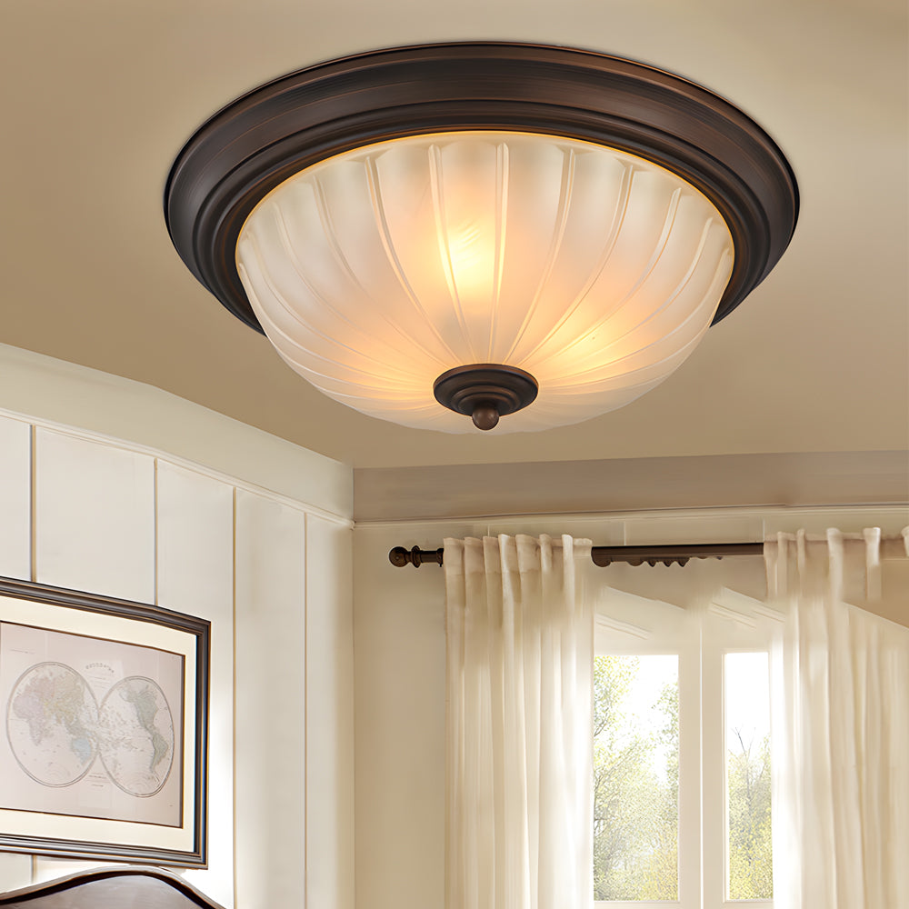 Round Glass Shade Iron Simple American Style Bedroom Ceiling Light Fixture